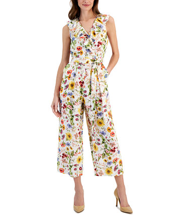 Women's Floral-Printed Linen-Blend Faux-Wrap Jumpsuit T Tahari