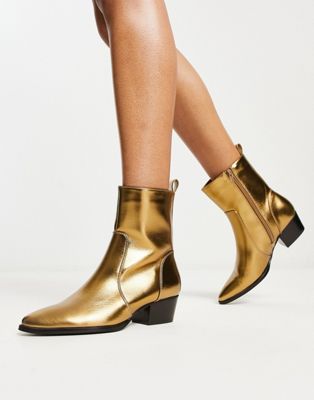 Гламурные ботинки в стиле вестерн темно-золотого цвета. GLAMOROUS