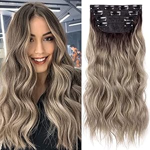 4PCS Clip in Hair Extensions Honey Blonde Mixed Light Brown 20 Inch Long Wavy Synthetic Hair Extensions (4pcs, 20Inch, 22H10#) LEEONS