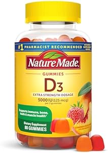 Nature Made Extra Strength Vitamin D3 5000 IU (125 mcg) per serving, Dietary Supplement for Bone, Teeth, Muscle and Immune Health Support, 80 Gummies (Жевательные конфеты), 40 Day Supply Nature Made