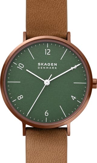 Часы Aaren с ремешком из натуральной искусственной кожи, 36 мм Skagen