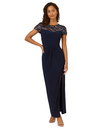 Women's Beaded High-Slit Jersey Dress Adrianna Papell