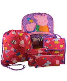 Школьный комплект из 5 предметов «Рюкзак и сумка для обеда» для девочек «Свинка Пеппа» (один размер, розовый/фиолетовый) Peppa Pig