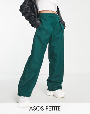 Темно-зеленые повседневные брюки для мальчиков с напуском ASOS DESIGN Petite ASOS Petite