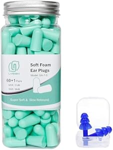 LYSIAN Ultra Soft Foam Earplugs Sleep, Noise Cancelling Ear Plugs for Sleeping, Shooting,Travel and Work-38dB SNR 31dB NRR Sound Blocking-60 Pairs Pack (Lake Blue) LYSIAN