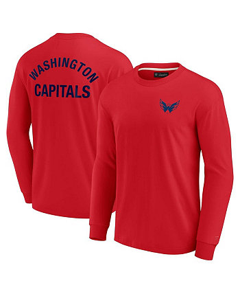 Мужская и женская красная супермягкая футболка Washington Capitals с длинным рукавом Fanatics Signature