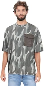 Armani Exchange Men's Camo Print with Contrast Pocket Garment Dyed Cotton Tee A｜X Armani Exchange