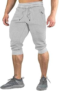 FASKUNOIE Men's Cotton Casual Shorts 3/4 Jogger Capri Pants Breathable Below Knee Short Pants with Three Pockets Faskunoie