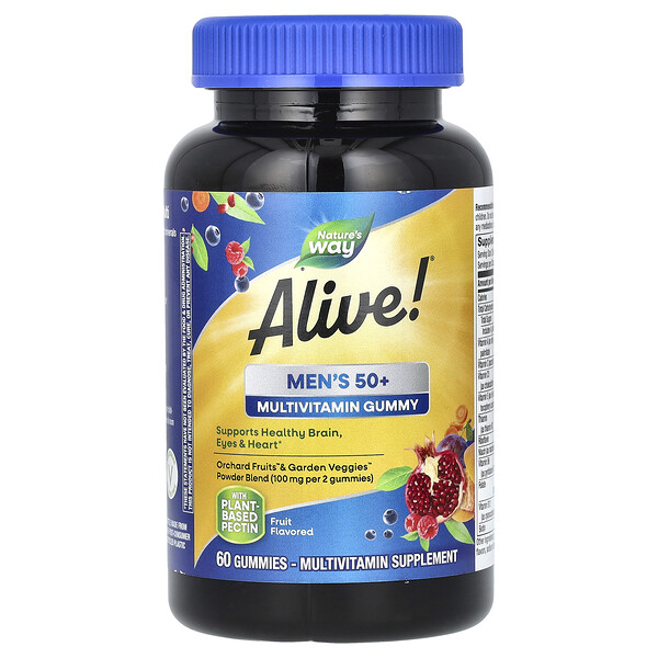 Alive! Мультивитамин для мужчин 50+ в форме жевательных мармеладок, фруктовые вкусы - 60 жевательных мармеладок - Nature's Way Nature's Way