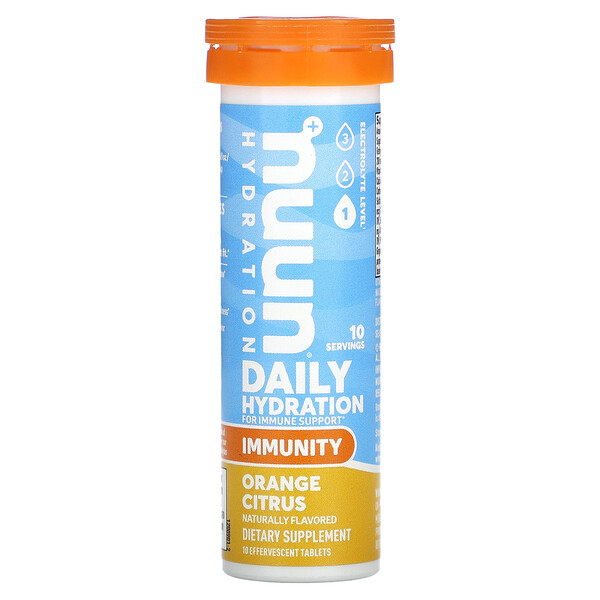 Hydration, Immunity, шипучая добавка для иммунитета, цитрусовый апельсин, 10 таблеток NUUN