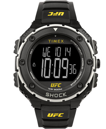 Мужские кварцевые часы UFC Shock из смолы большого размера, черные, 50 мм Timex