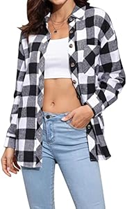 Lacozy Womens Buffalo Plaid Flannel Shirt Long Sleeve Collar Button Down Blouses Tops Lacozy