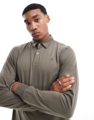 Scalpers soft long sleeve polo in khaki   Scalpers