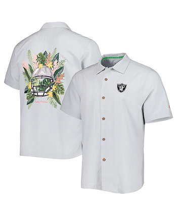 Мужская серая рубашка Las Vegas Raiders Coconut Point Frondly Fan Camp IslandZone на пуговицах Tommy Bahama