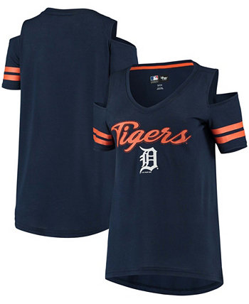 Женская темно-синяя футболка с открытыми плечами Detroit Tigers Extra Inning G-III 4Her by Carl Banks