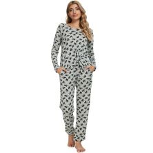 Women's Sleepwear Lounge Soft Nightwear with Pockets Long Sleeve Pajama Set Cheibear