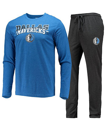 Мужской комплект из футболки с длинным рукавом и брюк Dallas Mavericks черного и синего цветов для сна Concepts Sport