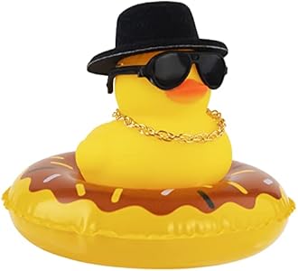 wonuu Car Rubber Duck, Yellow Duck Decoration Dashboard with Sun Hat Swim Ring Necklace Sunglasses for Car Dashboard Decorations Wonuu