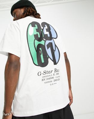 Белая футболка оверсайз с принтом на спине G-Star 3301 G-STAR RAW