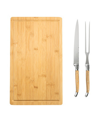 Разделочный нож Connoisseur Laguiole, вилка и бамбуковая разделочная доска со рвом, набор из 2 шт. French Home