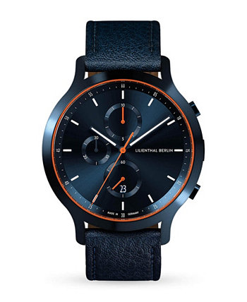 Мужские синие оранжевые часы с хронографом синие кожаные 42 мм Lilienthal Berlin