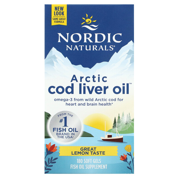 Арктическое масло печени трески, Лимон, 180 мягких капсул - Nordic Naturals Nordic Naturals