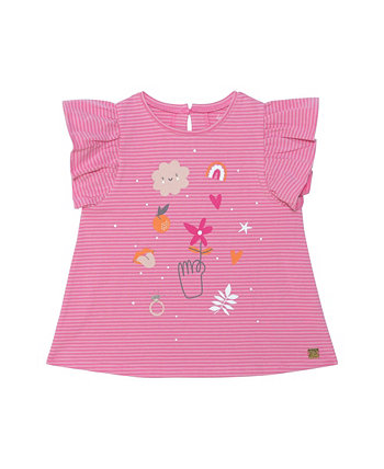 Girl Organic Cotton Short Ruffle Sleeve Top Pink Stripe - Child Deux par Deux