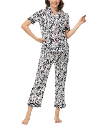 Women's Printed Short Sleeve Notch Collar with Pants 2 Pc. Pajama Set C. Wonder