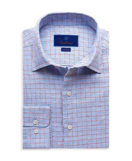 Рубашка Fusion Trim Fit с узором "гусиные лапки" из смесовой льняной ткани David Donahue