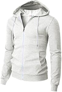 H2H Men's Zip Up Hoodie Lightweight Long Sleeve Basic Slim Fit Cotton SweatShirt with Pocket H2H