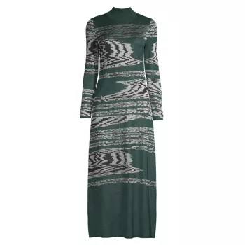 Abstract Jacquard-Knit A-Line Maxi Dress Misook
