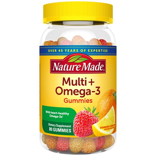 Мультивитамины + Омега-3 для взрослых, вкус клубники, лимона и апельсина - 80 жевательных конфет - Nature Made Nature Made