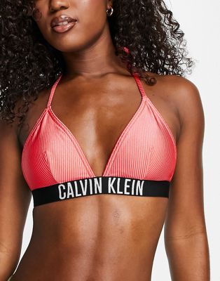 Красный бикини-топ в рубчик с треугольным логотипом Calvin Klein Calvin Klein