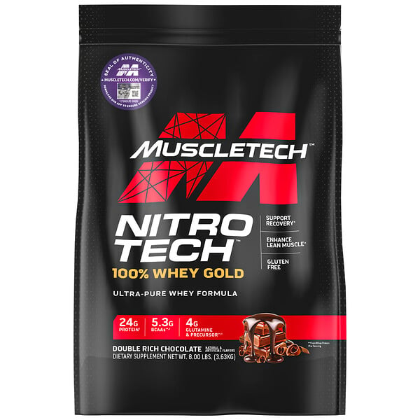 Nitro Tech, 100% Whey Gold, порошок сывороточного протеина, двойной насыщенный шоколад, 8 фунтов (3,63 кг) Muscletech