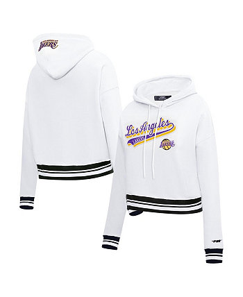 Женский укороченный пуловер с капюшоном белого цвета Los Angeles Lakers Script Tail Pro Standard