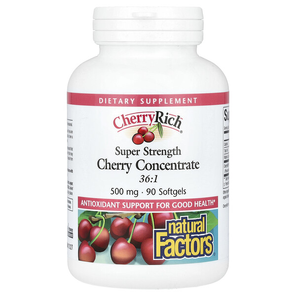 CherryRich, Суперконцентрат вишни - 500 мг - 90 мягких капсул - Natural Factors Natural Factors