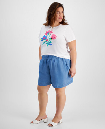 Trendy Plus Size Chambray Easy Pull-On Shorts, Created for Macy's On 34th