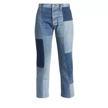 Прямые джинсы 70-х годов с высокой посадкой и нашивками Re/Done