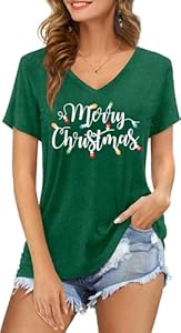 Womens Christmas Shirts Merry and Bright Tshirt Christmas Lights V Neck Tee Shirt VQD