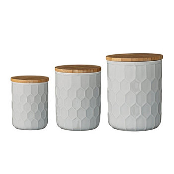 Набор из 3 белых керамических банок с бамбуковыми крышками BLOOMINGVILLE