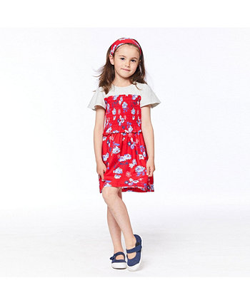 Платье с короткими рукавами и присборенным принтом из двух материалов для девочек, красные цветы - ребенок Deux par Deux