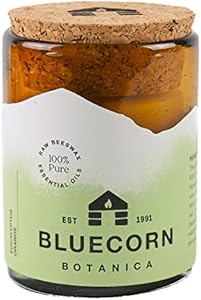 Cedarwood, Nutmeg & Lavender Essential Oil & Pure Beeswax Candle in Blown Glass Jar. Bluecorn Beeswax Botanica. 8 oz. Bluecorn Beeswax