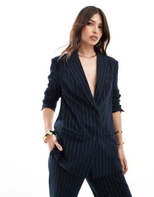 Pretty Lavish oversized boxy blazer in navy pinstripe - part of a set Pretty Lavish