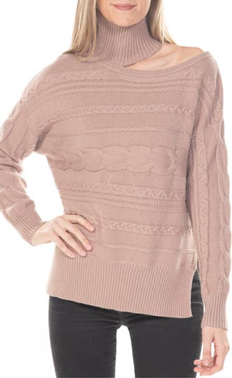 Вязаный свитер с открытыми плечами и асимметричным подолом RAIN AND ROSE