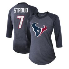 Женская футболка Majestic Threads темно-синего цвета C.J. Stroud Houston Texans с именем и номером игрока, приталенная футболка Tri-Blend с рукавами 3/4 Majestic