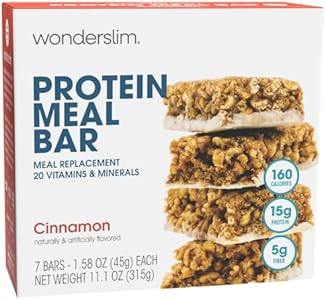 WonderSlim Meal Replacement Protein Bar, Dark Chocolate S'mores, 15g Protein, 20 Vitamins & Minerals (7ct) WonderSlim