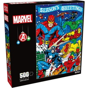 Buffalo Games Marvel Season's Greeting From The Avengers 500-Piece Interlocking Jigsaw Puzzle for Adults Ages 14+ Buffalo Games