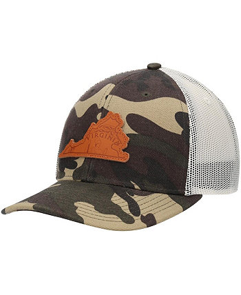 Men's Camo Virginia Icon Woodland State Patch Trucker Snapback Hat Local Crowns
