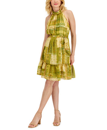 Printed Chiffon Mock-Neck A-Line Dress Taylor