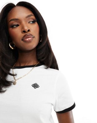 The Couture Club emblem ringer contrast baby tee in white The Couture Club